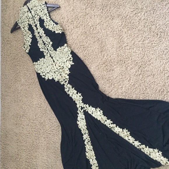betsy and adam black and gold dress